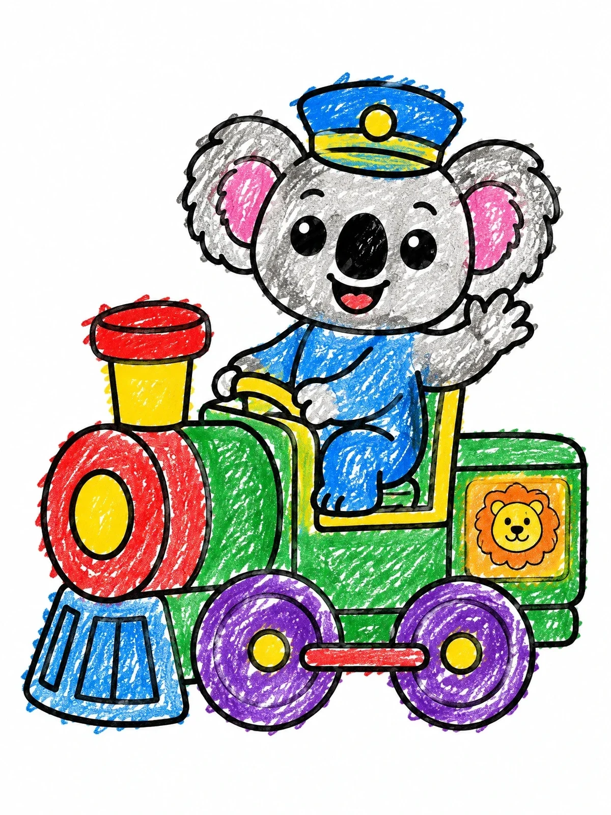 Colored example of the Koala Driving Zoo Tour Train coloring page