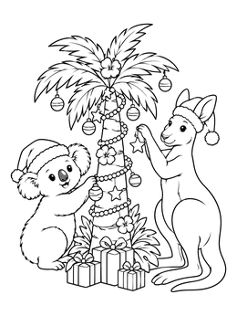 Free printable Koala And Kangaroo Decorating Palm Tree coloring page
