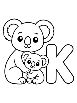 Free printable Koala Mom And Joey With Letter K coloring page