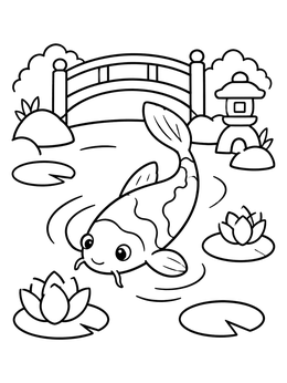 Free printable Koi Fish In Japanese Garden Pond coloring page