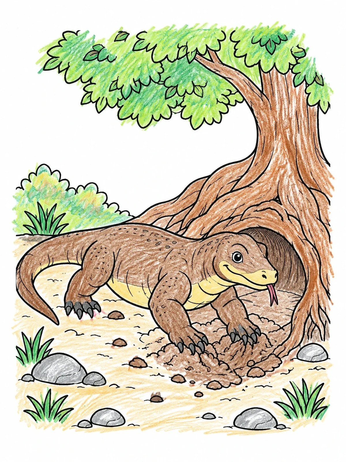 Colored example of the Komodo Dragon Digging Under Tree coloring page