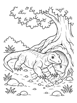 Free printable Komodo Dragon Digging Under Tree coloring page