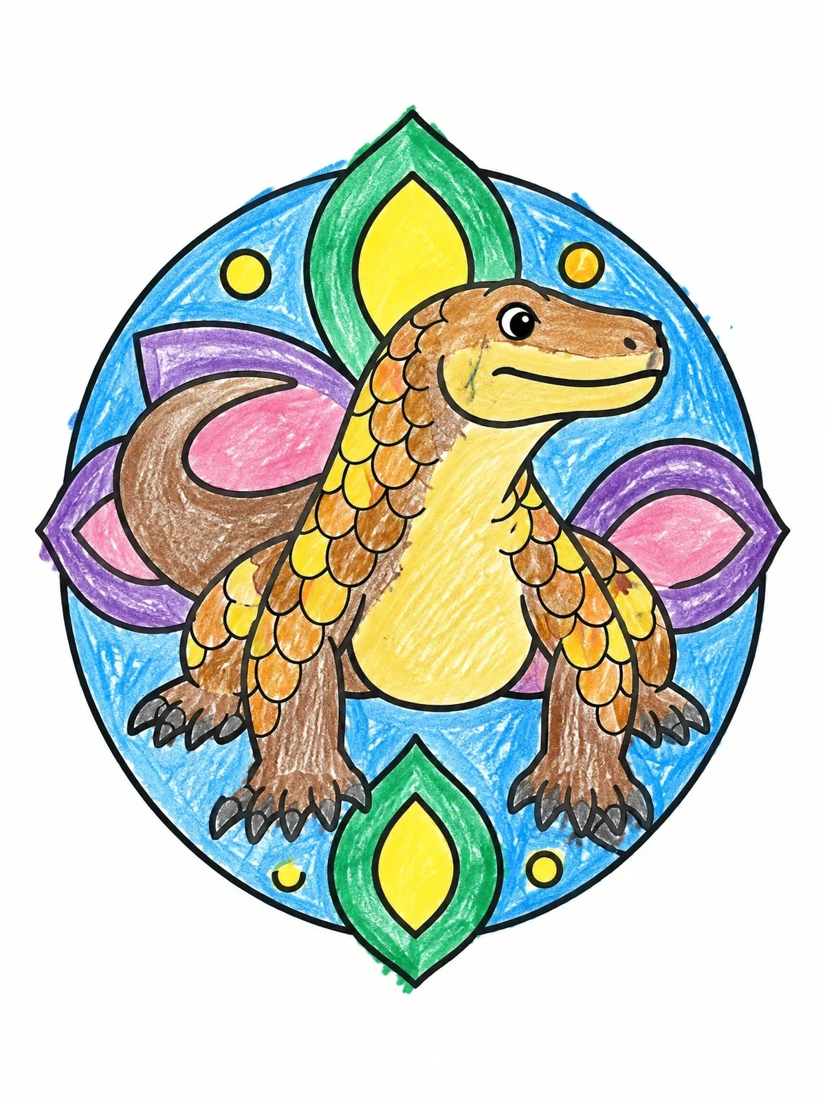 Colored example of the Komodo Dragon With Floral Mandala coloring page