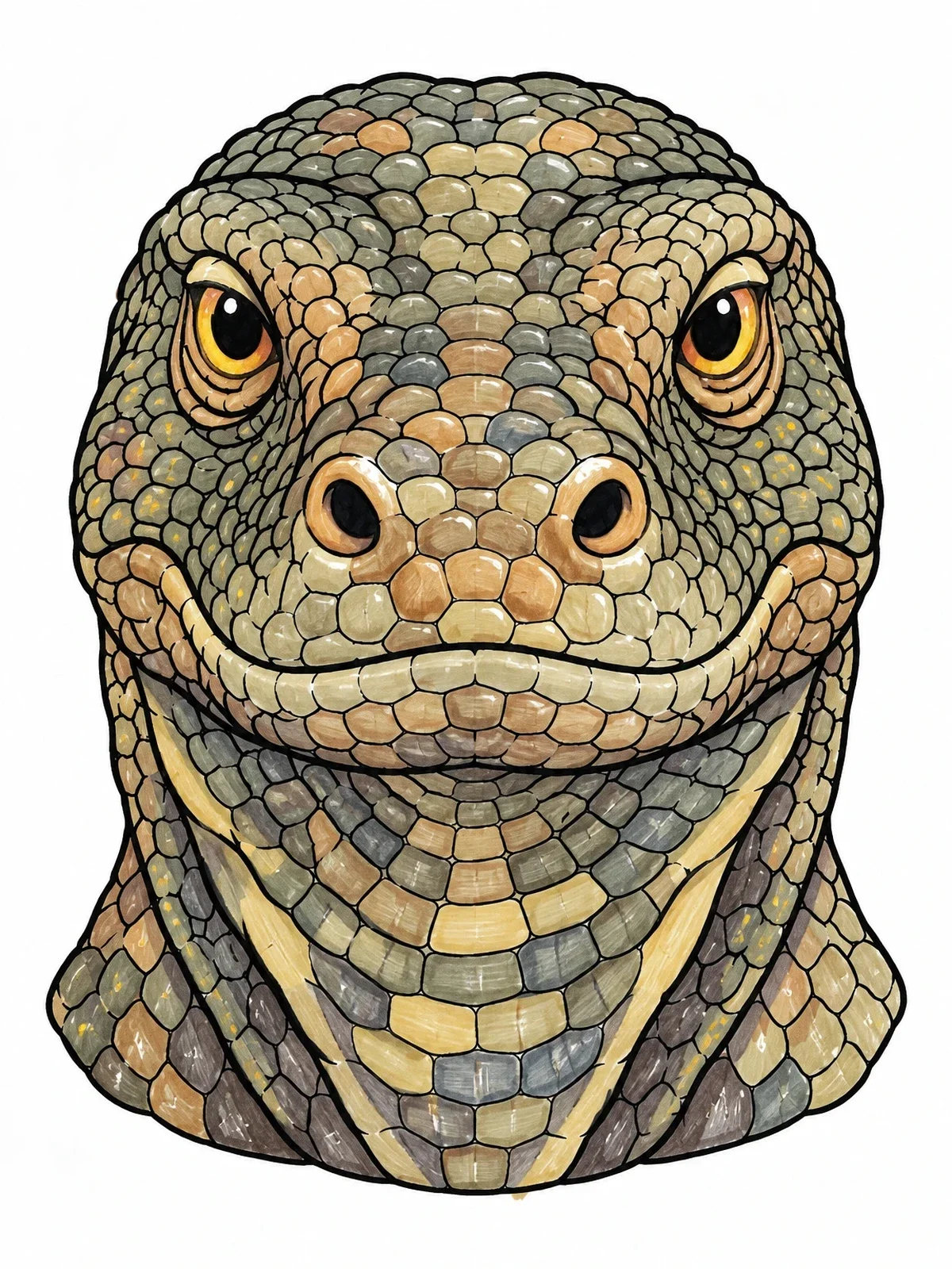 Colored example of the Komodo Dragon Head Portrait coloring page