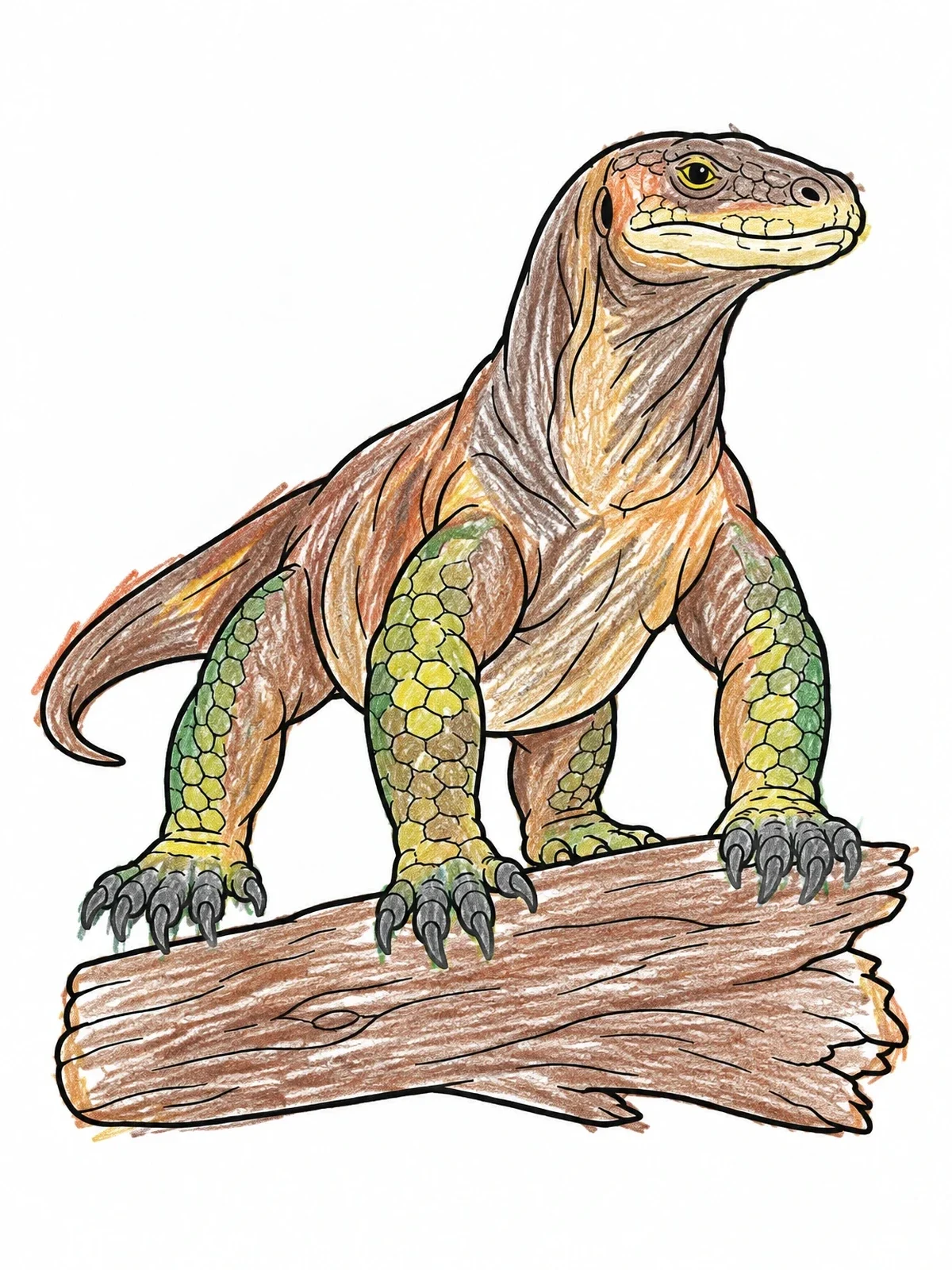 Colored example of the Komodo Dragon Perched On Log coloring page
