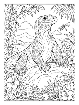 Free printable Komodo Dragon On Jungle Rock coloring page