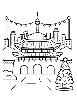 Free printable Festive Seoul City And Palace coloring page