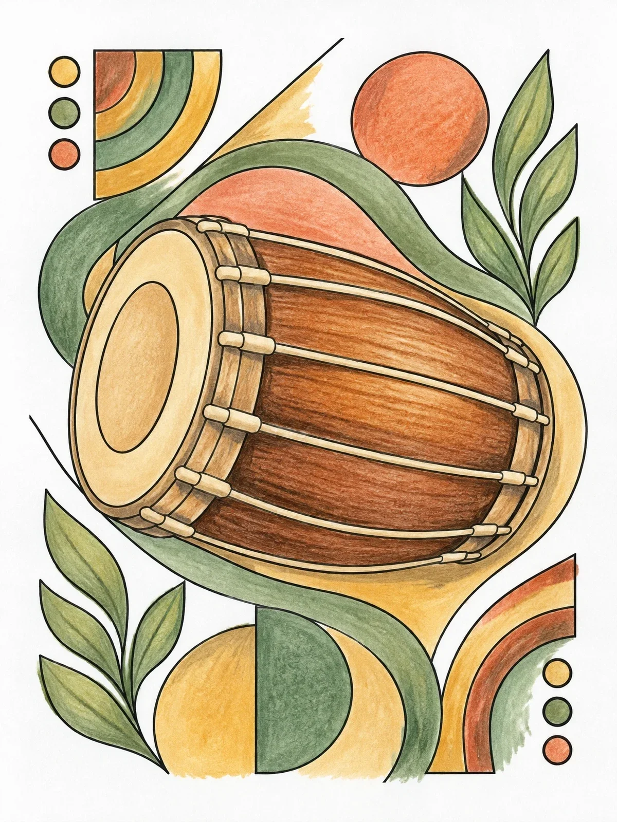 Colored example of the Korean Buk Drum With Abstract Patterns coloring page