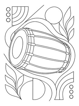 A traditional drum sits amid geometric shapes on this korea coloring page.