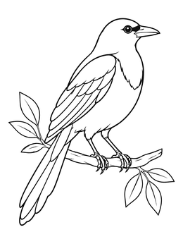 A Korean magpie perched on a tree branch in this korea coloring page.