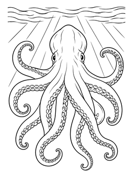 Free printable Kraken Beneath Sunlit Ocean Waves coloring page