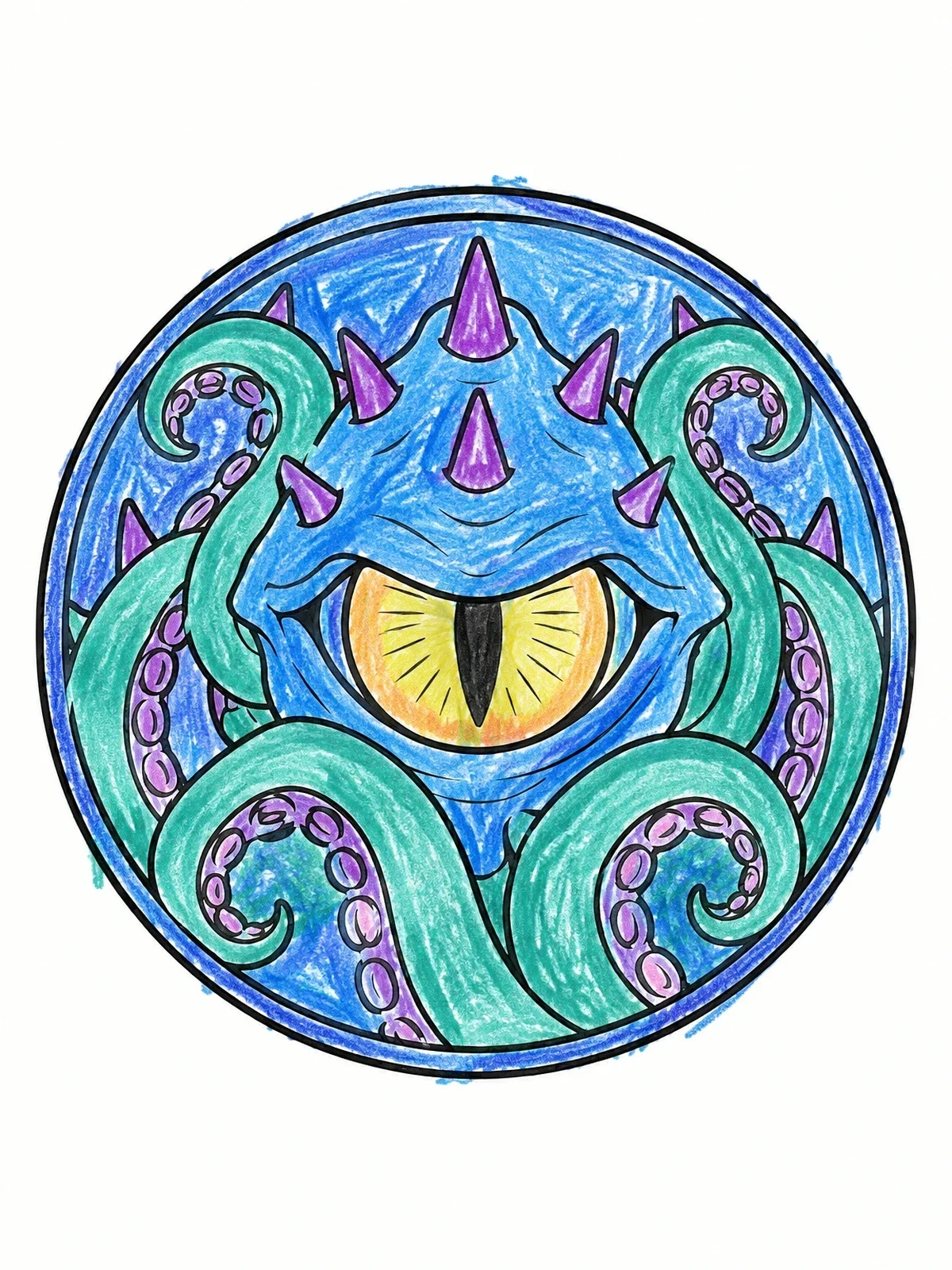 Colored example of the Kraken Eye Crest Emblem coloring page