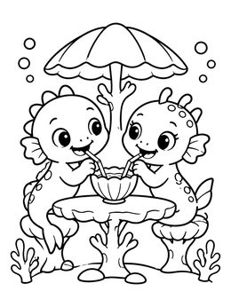 Free printable Sea Monster Friends At Underwater Cafe coloring page