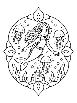 Free printable Sea Monster Girl And Jellyfish coloring page