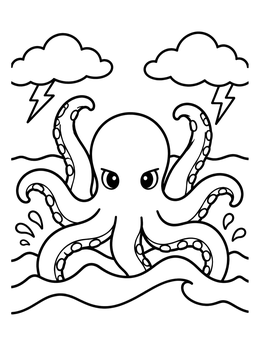Free printable Kraken Sea Monster In Stormy Waves coloring page