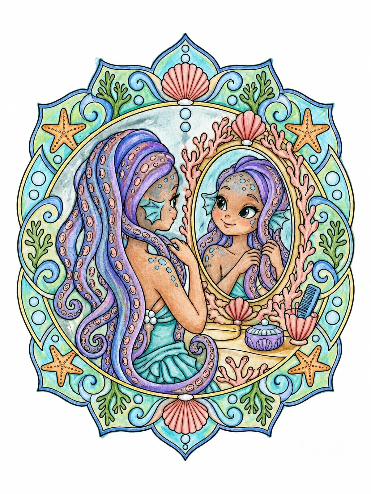 Colored example of the Sea Monster Styling Tentacle Hair coloring page