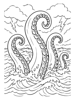 Free printable Kraken Tentacles In Stormy Sea coloring page