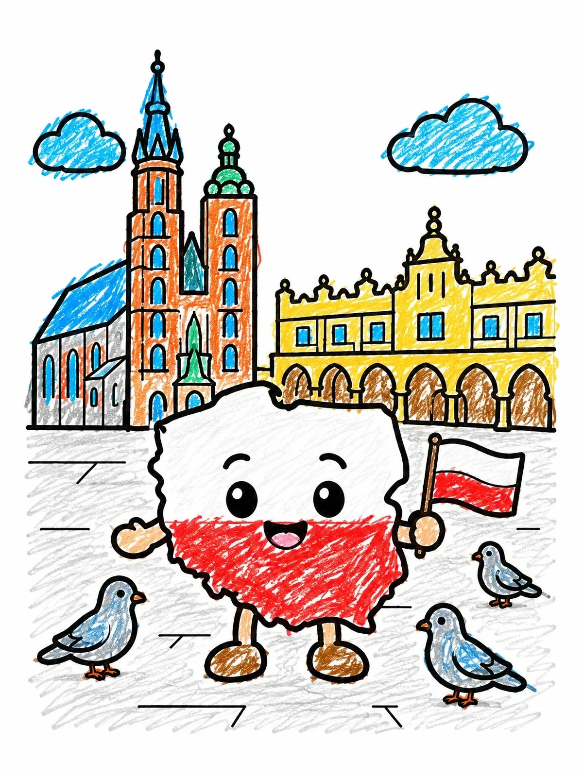 Colored example of the Krakow Square With Map Character coloring page