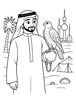 Free printable Kuwait Falconer And Perched Falcon coloring page