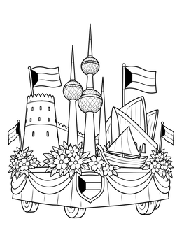 Free printable Kuwait Landmarks Festival Parade Float coloring page