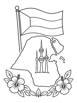 Free printable Kuwait Map With Towers And Flag coloring page