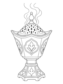 A decorative mabkhara on this kuwait coloring page with rising smoke curls.