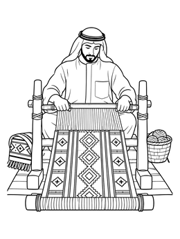 An artisan weaving patterned fabric in this kuwait coloring page.