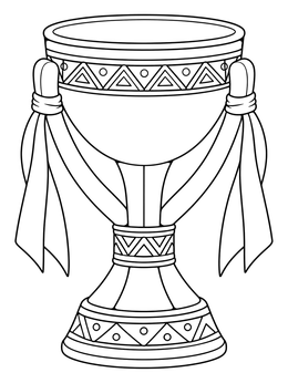 A decorative unity cup on this kwanza coloring page featuring geometric patterns and hanging ribbons.