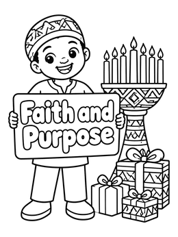 Free printable Kwanzaa Celebration With Kinara And Gifts coloring page