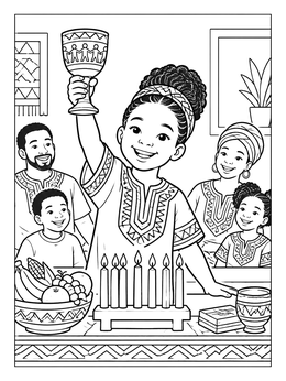 Free printable Family Celebrating Kwanzaa Together coloring page
