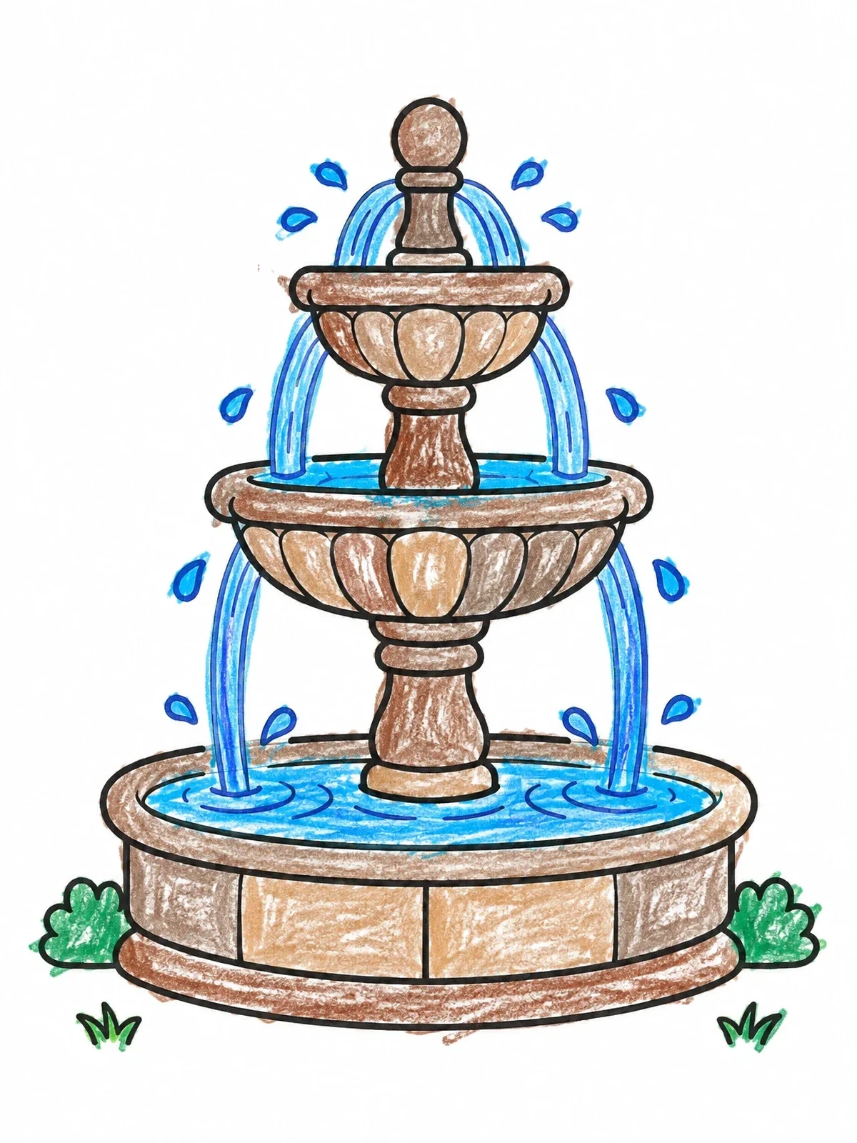 Colored example of the Tiered Colonial Stone Water Fountain coloring page
