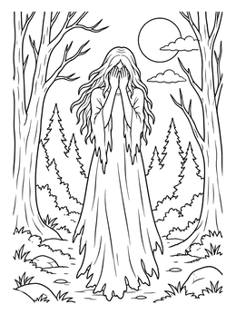 Free printable Ghostly Woman Crying In Forest coloring page