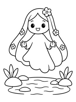 Free printable Cute Ghost Girl Floating Over Water coloring page