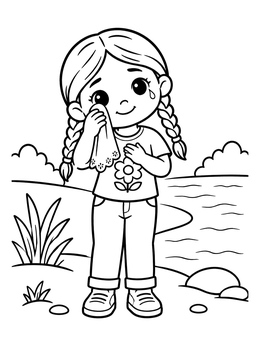 Free printable Cute Little Girl Crying By The River coloring page