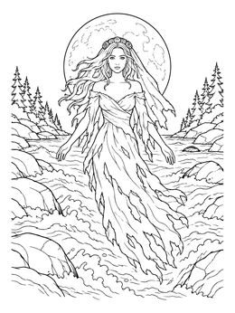 Free printable La Llorona Floating Over River coloring page