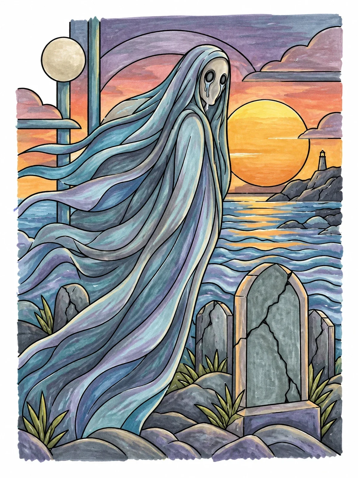 Colored example of the Weeping Specter By The Coast coloring page