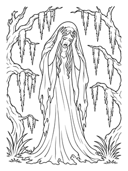 Free printable Weeping Woman In The Mossy Woods coloring page