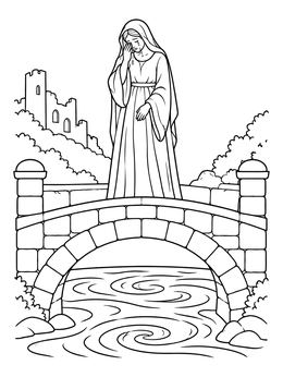 Free printable Weeping Woman On Stone Bridge coloring page