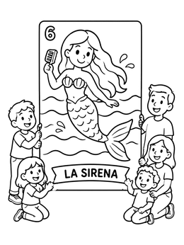 Free printable Children Holding La Sirena Loteria Card coloring page