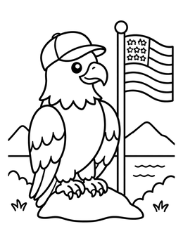 Free printable Bald Eagle With Cap And Flag coloring page
