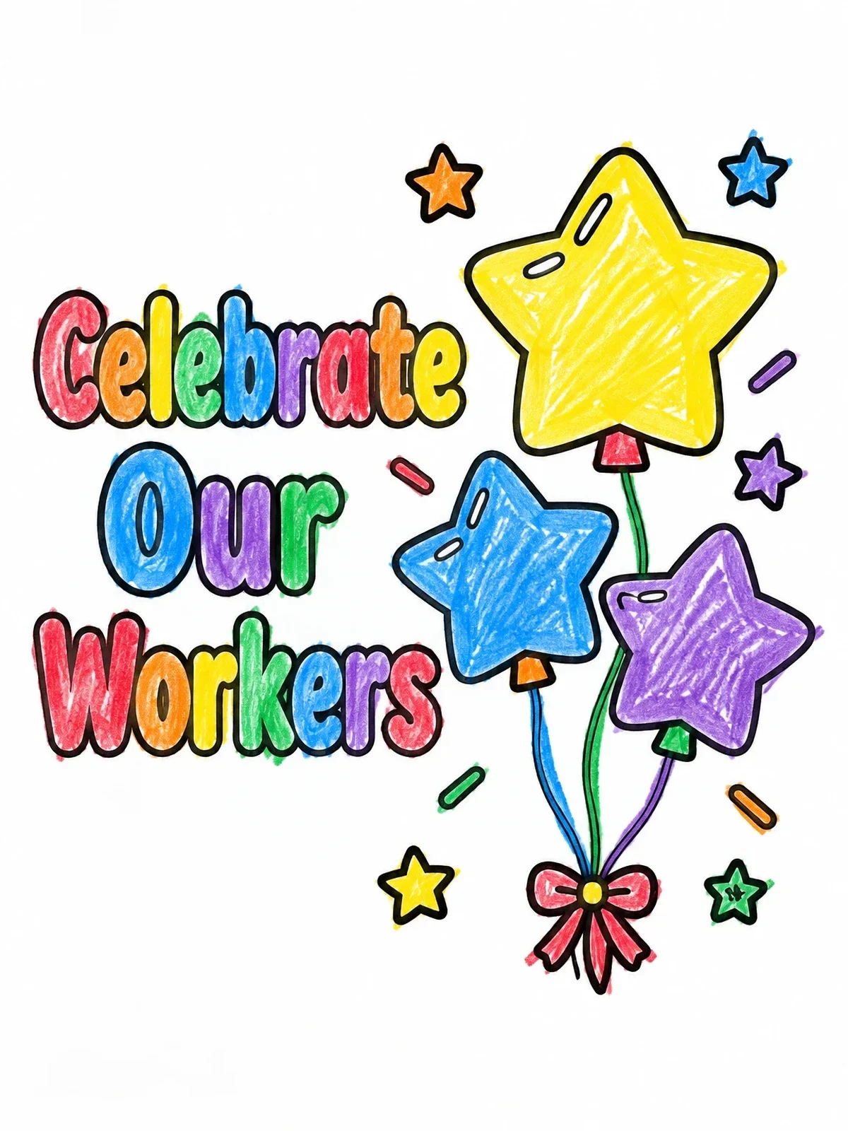 Colored example of the Festive Star Balloons For Workers coloring page