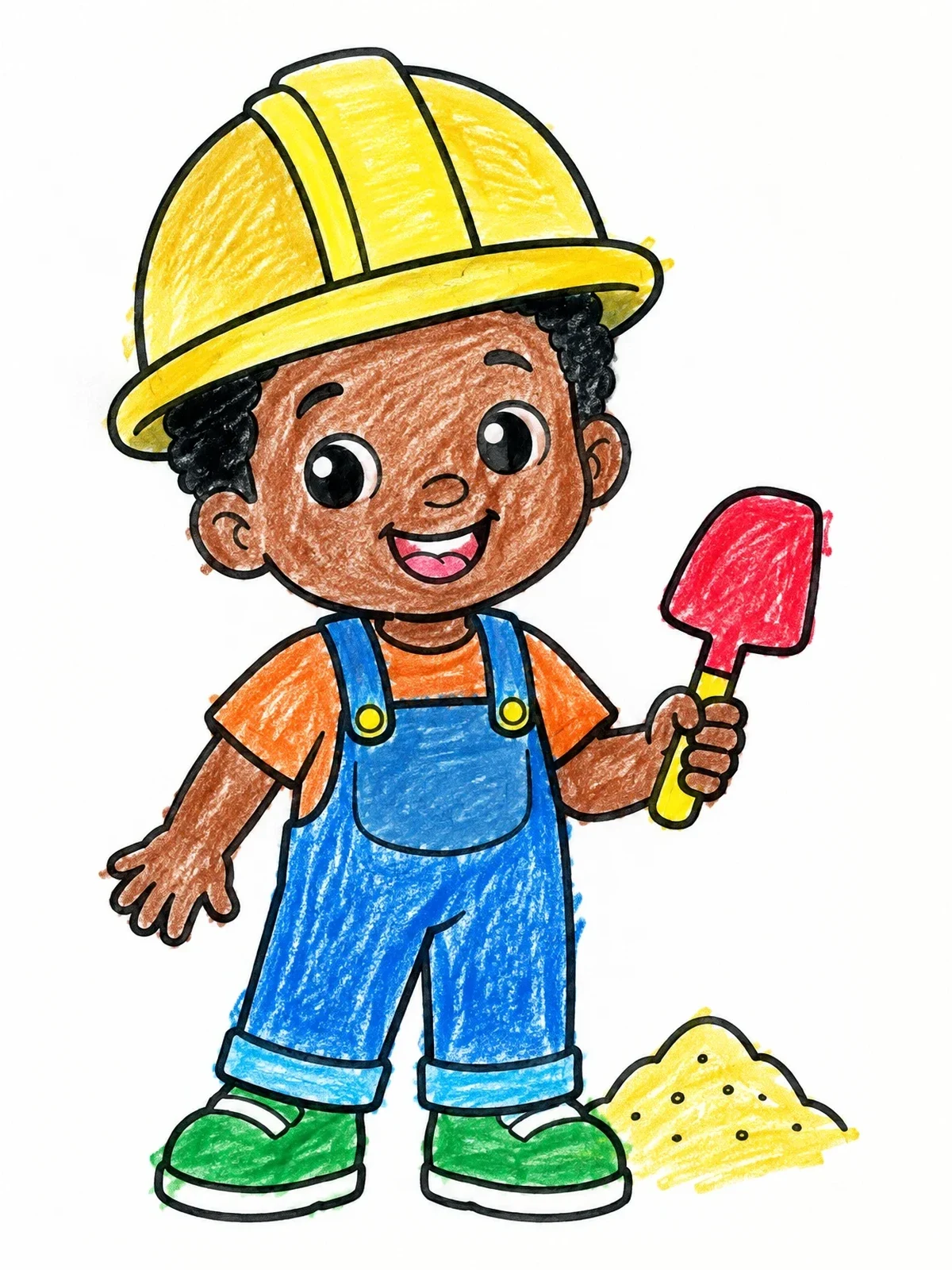 Colored example of the Little Builder With Toy Shovel coloring page