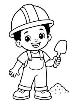 Free printable Little Builder With Toy Shovel coloring page
