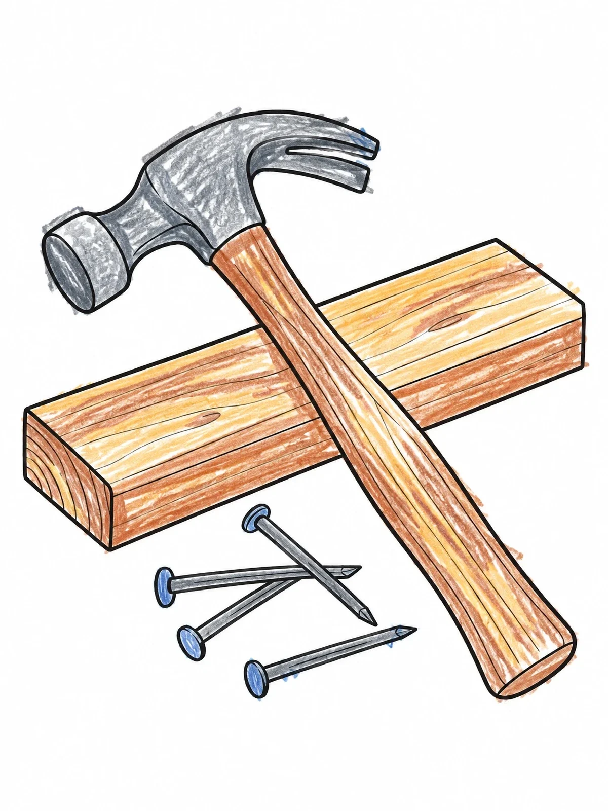 Colored example of the Hammer, Nails, And Wood Plank coloring page
