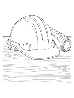 A construction hard hat and blueprints on wood in this labor day coloring page.