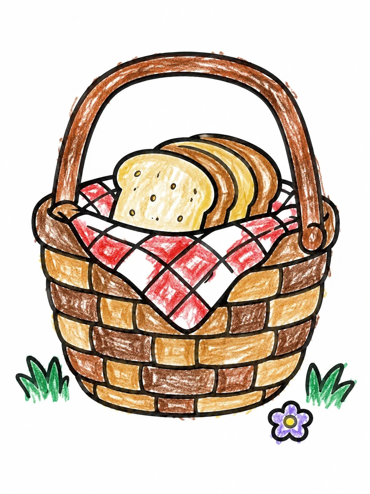Colored example of the Cozy Picnic Basket With Bread coloring page