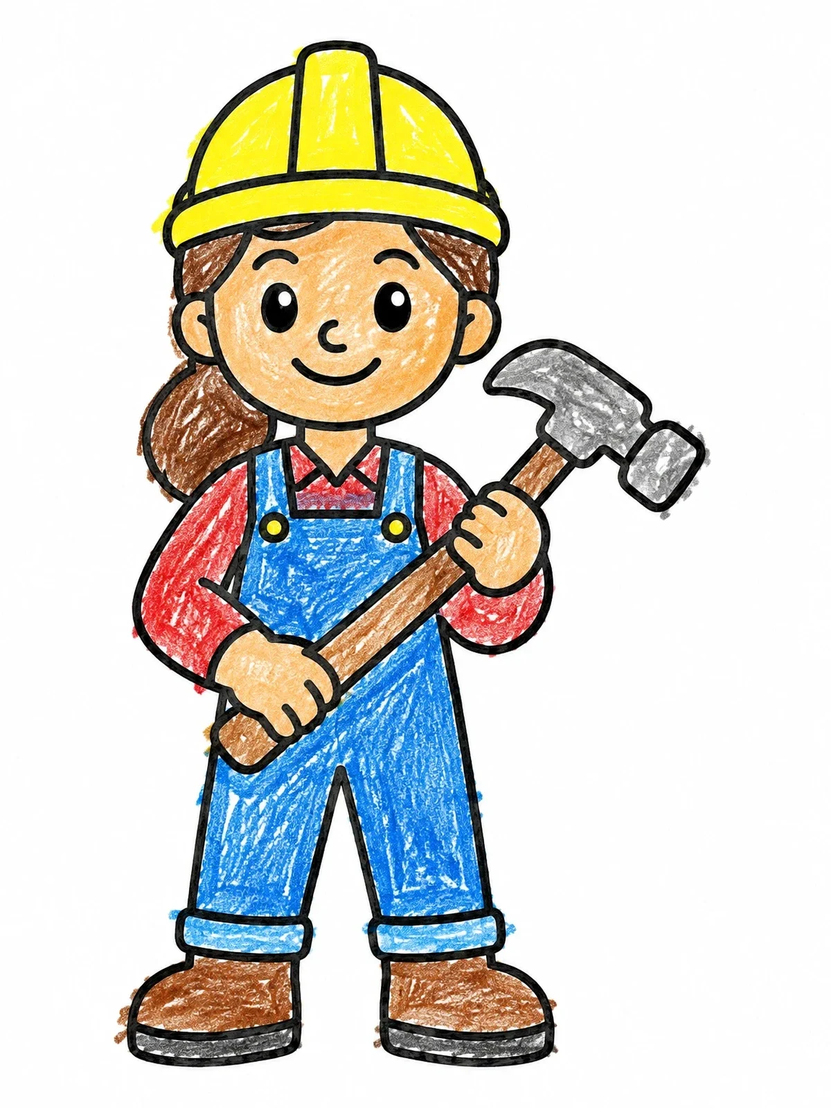 Colored example of the Friendly Construction Worker With Hammer coloring page