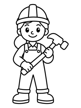 Free printable Friendly Construction Worker With Hammer coloring page