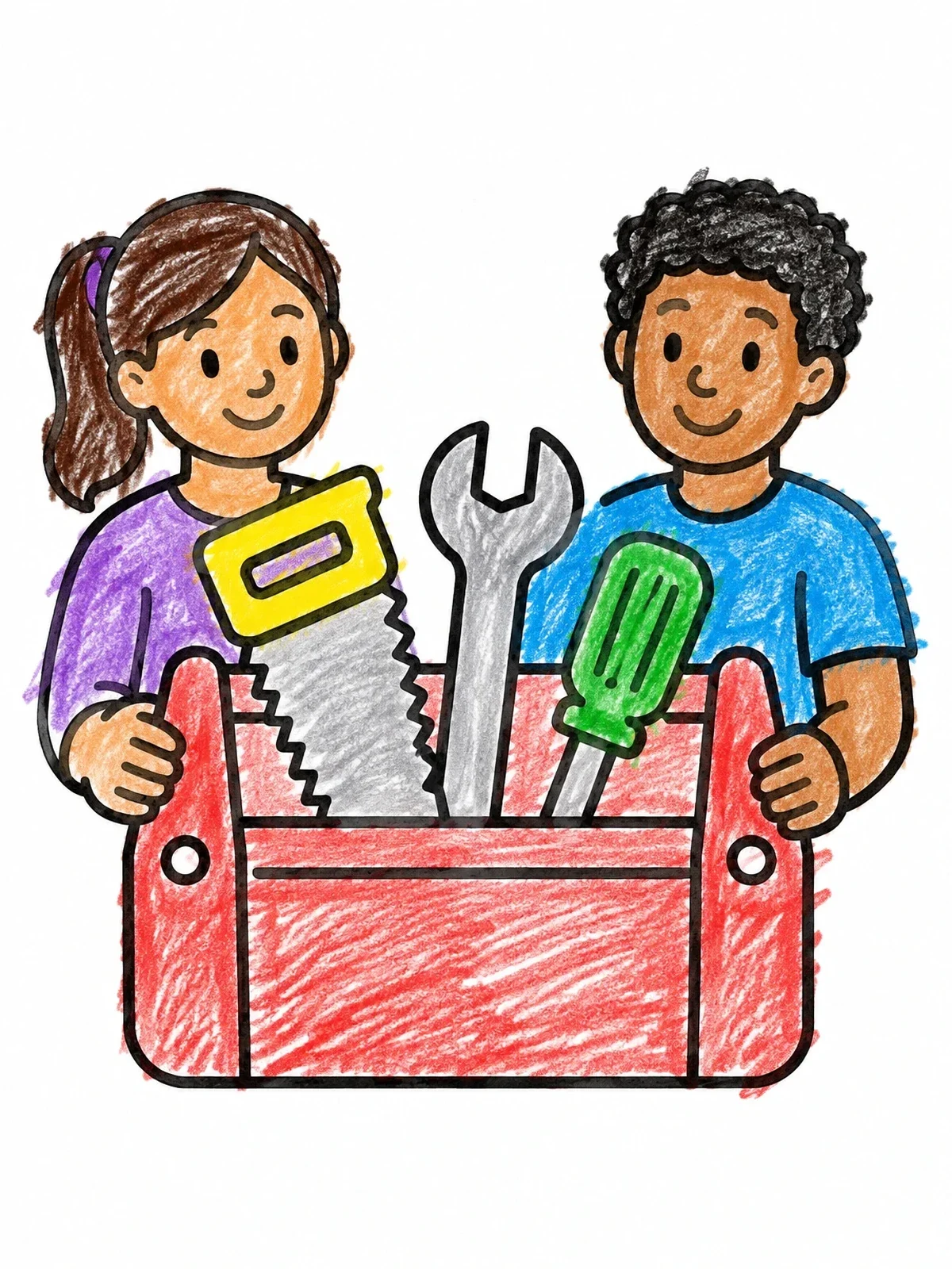 Colored example of the Kids With A Tool Box coloring page