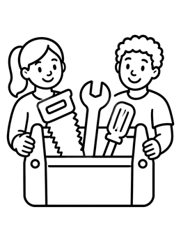 Free printable Kids With A Tool Box coloring page